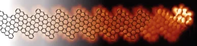 Scanning tunneling microscopy image resolving the hexagonal structure (schematically indicated by black lines) of one of the studied GNRs. Figure of Scanning tunneling microscopy image.